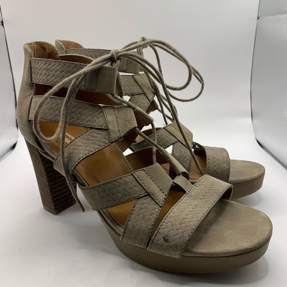 Paul Green Hana Taupe Embossed Nubuck Leather Ghillie Platform Heel UK5 US 7.5 - Picture 4 of 10